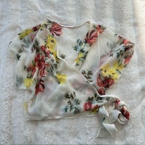 Floral sheer beach wrap top